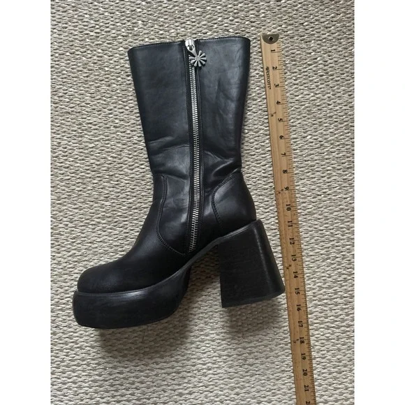 Delia's Dolls Kill New Moon Mid Calf Chunky Black Platform Boots Goth 9 Grunge - Picture 4 of 9